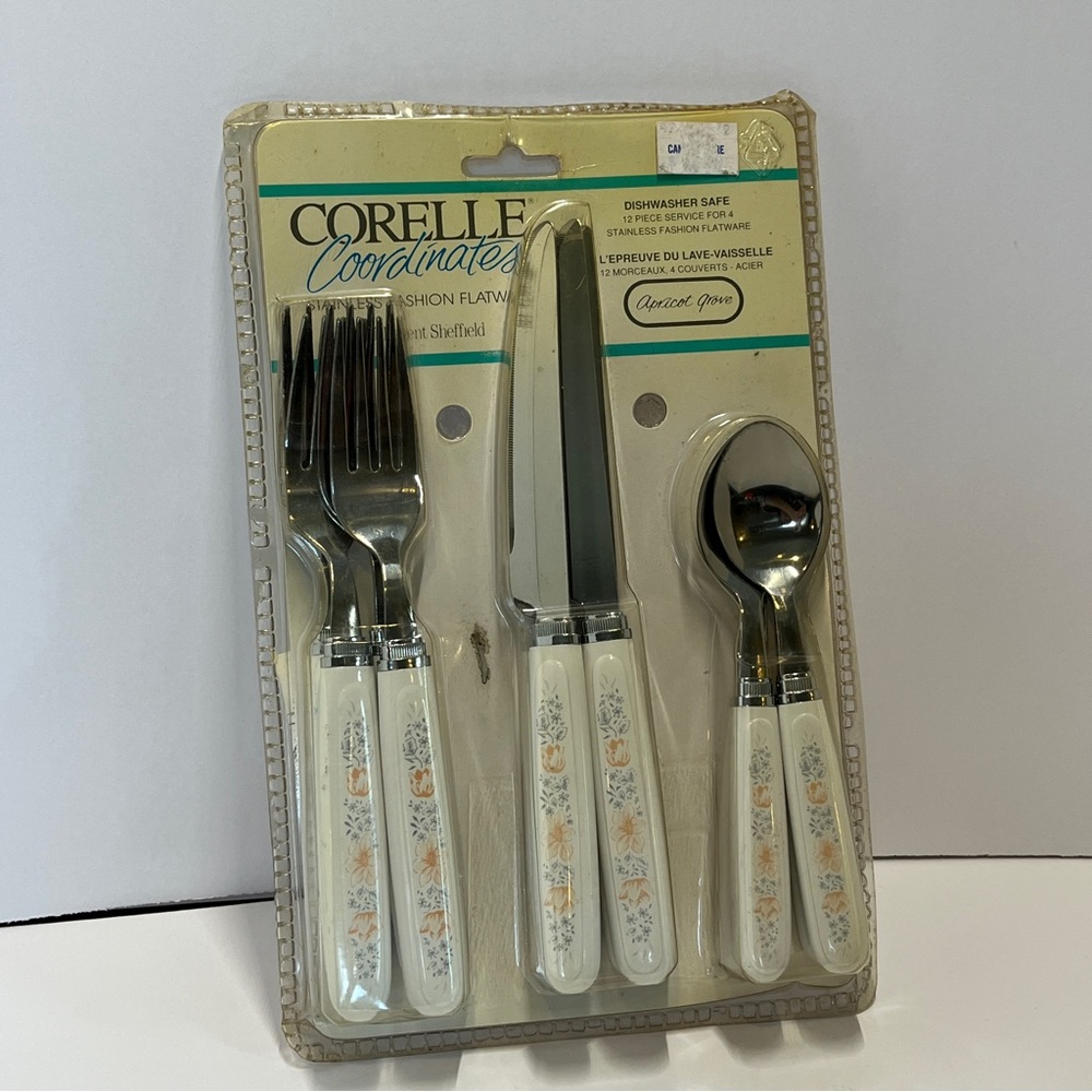 VTG Corelle Coordinates Apricot Grove Stainless Fashion Flatware NEW Set 12pc
